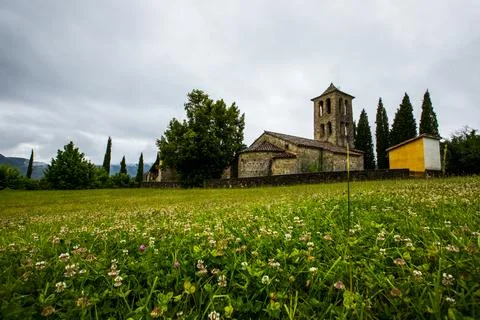 Spring in Sant Marti De Capsec church, La Garrotxa, Spain Фото