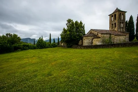 Spring in Sant Marti De Capsec church, La Garrotxa, Spain Фото