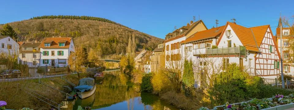 Spring scene at german river. Stock Photos
