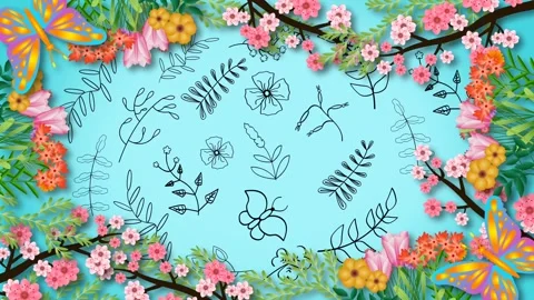 Spring scenery in pink flowers and butterflies Stock Footage 265140974