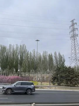Spring Scenery Viewed from Bus Window Stock Photos