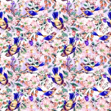 Spring seamless background with blooming branches Stock Illustration