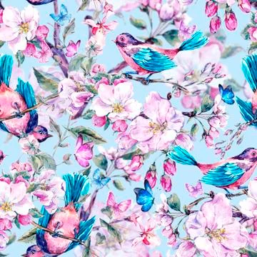 Spring seamless background with blooming branches Stock-Illustration