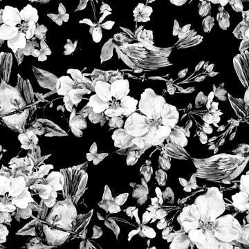 Spring seamless background with blooming branches Stock Illustration