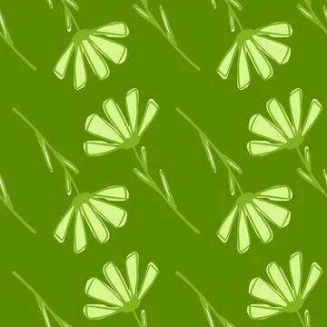 Spring seamless botanic pattern with simple flower silhouettes. Green colored Illustrazione stock