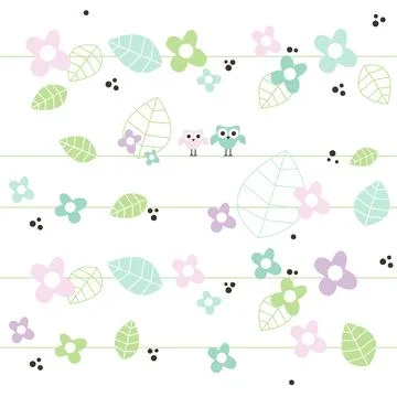 Spring Seamless colorful pattern with owls Stock Illustration