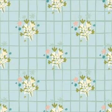 Spring seamless doodle pattern with botanic branches in green and white color Stock Illustration