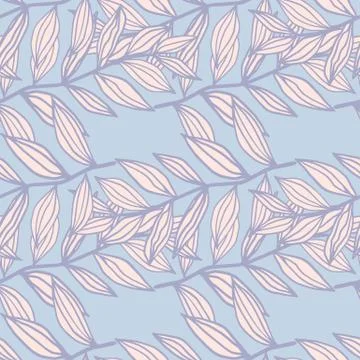 Spring seamless doodle pattern with outline foliage elements in pastel pink t 스톡 일러스트