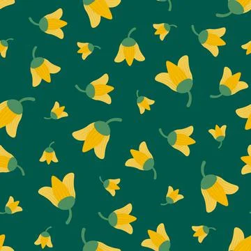 Spring seamless floral pattern - hand drawn design. Green vintage background Stock Illustration