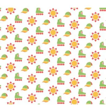 Spring seamless pattern with baseball caps, rollers and suns iso Stock Illustration