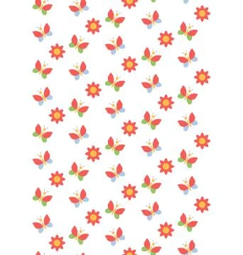 Spring seamless pattern with butterflies and flowers isolated on white Illustrazione stock