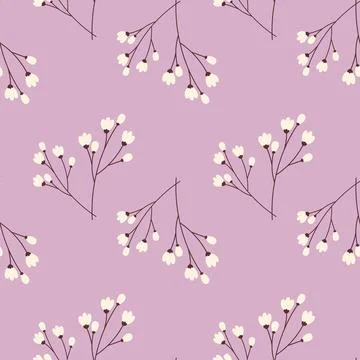 Spring Seamless pattern with cherry branches in trendy lilac shades. Hello Stock Illustration