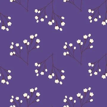 Spring Seamless pattern with cherry branches in trendy violet shades. Hello Illustrazione stock