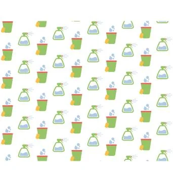 Spring seamless pattern with cleaning tools isolated on white Stock Illustration