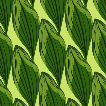 Spring seamless pattern with contoured abstract leaf elements. Light yellow b Illustrazione stock