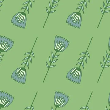 Spring seamless pattern with contoured flower shapes. Soft green background w Illustrazione stock