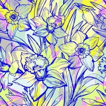 Spring seamless pattern with contours of flowers and leaves Illustrazione stock