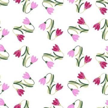 Spring seamless pattern with doodle bluebell elements. White background. Flor Stock Illustration