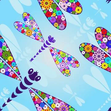 Spring seamless pattern with dragonflies Stock Illustration