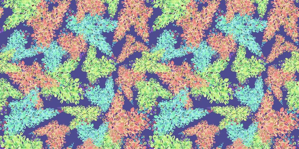 Spring Seamless Pattern of Floral elements in doodle style on violet background Stock Illustration