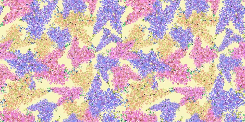 Spring Seamless Pattern of Floral elements in doodle style on yellow background Stock Illustration