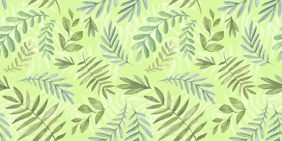 Spring Seamless Pattern. Floral elements in doodle style. Green background Illustrazione stock