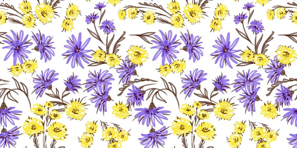 Spring Seamless Pattern. Floral elements in doodle style. Felt pen or markers Stock Illustration