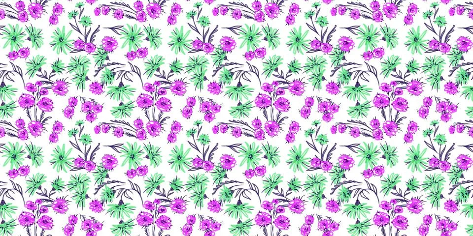 Spring Seamless Pattern. Floral elements in doodle style. Felt pen or markers 스톡 일러스트