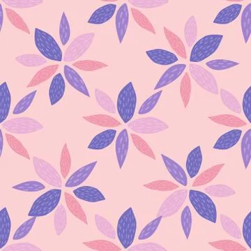 Spring seamless pattern with geometric flowers in blue and pink colors. Light 스톡 일러스트