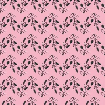 Spring seamless pattern with gray sprigs on pink background. Vector stock Stock Illustration