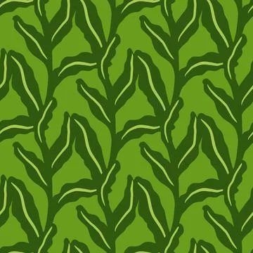 Spring seamless pattern with hand drawn exotic leaves foliage ornament. Green Illustrazione stock