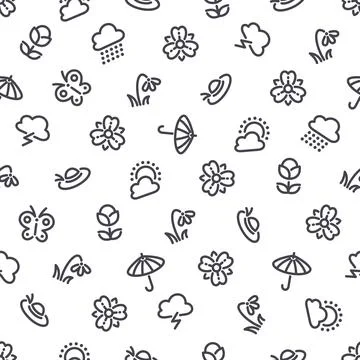 Spring Seamless Pattern with Icons Stock Illustration