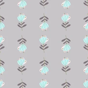 Spring seamless pattern with light blue simple flowers elements. Pale purple  Stock Illustration