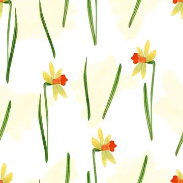 Spring seamless pattern with narcissus or daffodils flowers on white Stock Illustration
