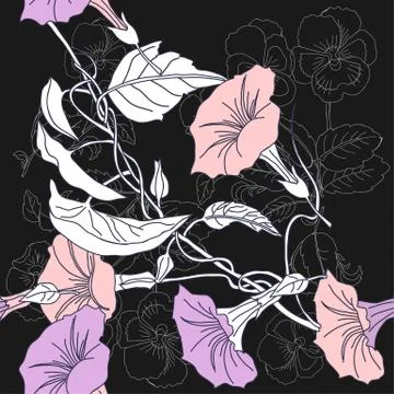 Spring seamless pattern with pansies and bindweed Stock Illustration