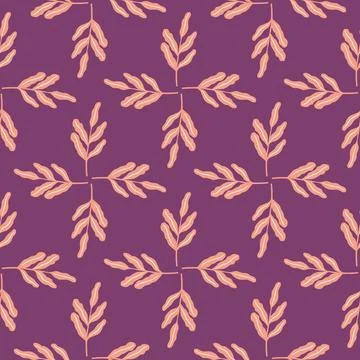 Spring seamless pattern with pink little leaf branches ornament. Purple brigh Stock Illustration
