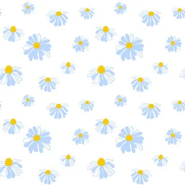 Spring seamless pattern rows of cute meadow daisies white Summer template Stock Illustration
