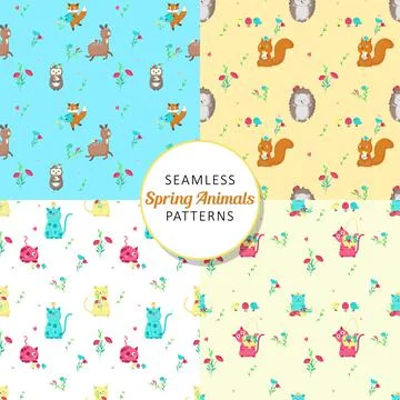 Spring seamless pattern set. Spring childish background wallpaper with cute Stock Illustration