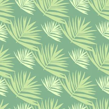 Spring seamless pattern with tropic foliage ornament. Light green background  Stock Illustration