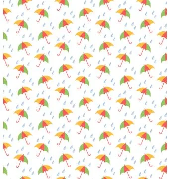 Spring seamless pattern with umbrellas and rain isolated on whit Stock Illustration