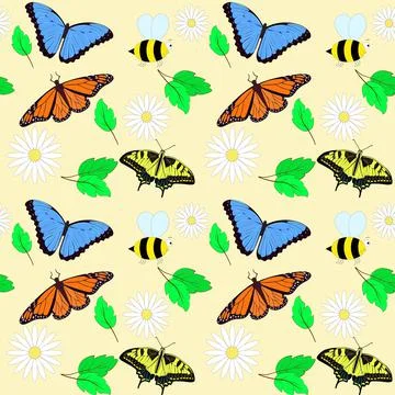 Spring seamless pattern. Vector. A repeating pattern with butterflies, flower Illustrazione stock