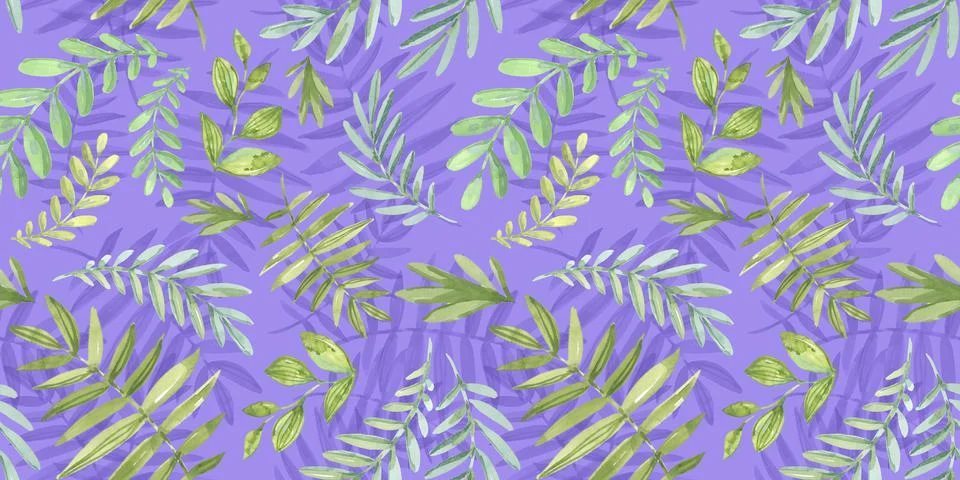 Spring Seamless Pattern. Violet background. Tropical leaves. Floral elements in 스톡 일러스트