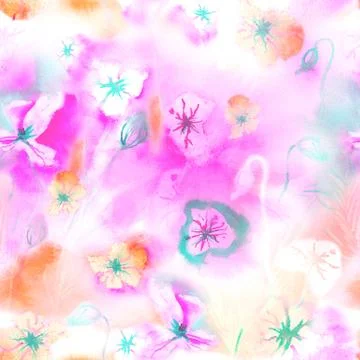 Spring seamless pattern with watercolor flowers Stock Illustration