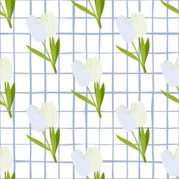 Spring seamless tender pattern wuth tulips. Flower simple elements with green Stockillustratie