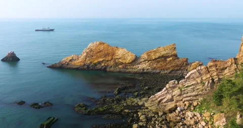 Spring seaside scenery of Binhai Road in Dalian, Liaoning province, China Stock Footage 241406643