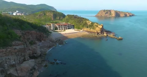 Spring seaside scenery of Binhai Road in Dalian, Liaoning province, China Stock Footage 241408189