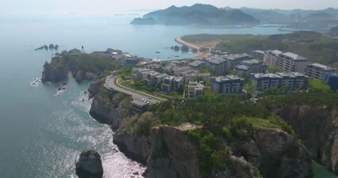 Spring seaside scenery of Binhai Road in Dalian, Liaoning province, China Stock Footage 241410359