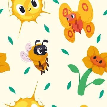 Spring season comic characters Illustrazione stock