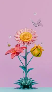 Spring Season Flowers 3D Render Background Illustration Stock Illustration