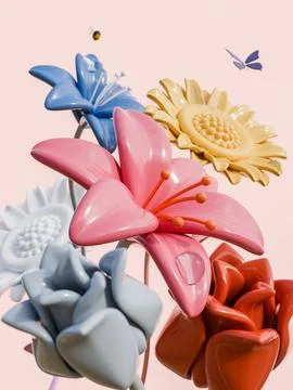 Spring Season Flowers 3D Render Background Illustration Illustrazione stock